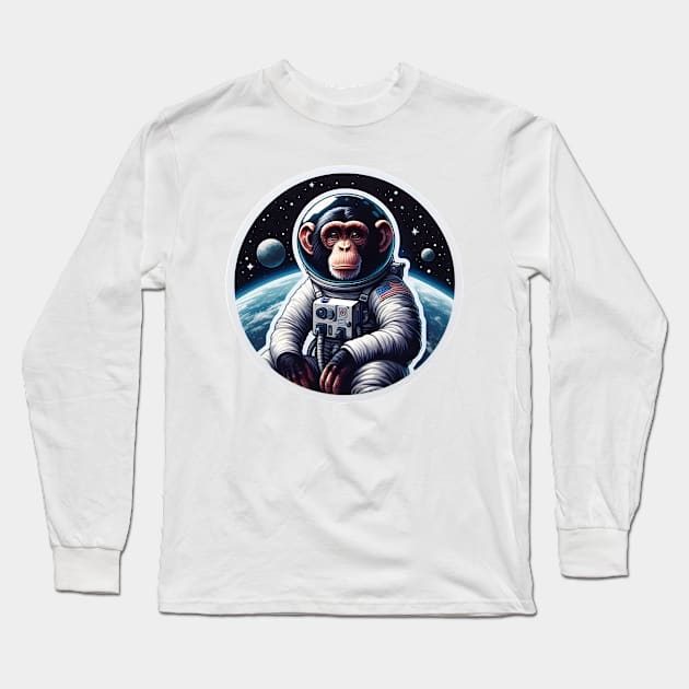 Space Monkey Long Sleeve T-Shirt by Rawlifegraphic